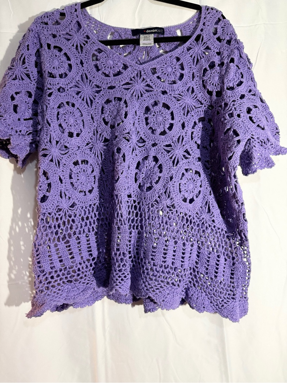 Denim 24/7 Purple Crochet Short Sleeve Tunic